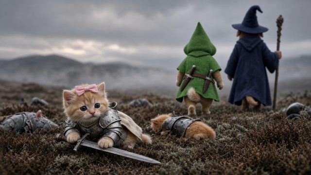 Storyboard key frame s02 — Archer vs Knight Cat · planned